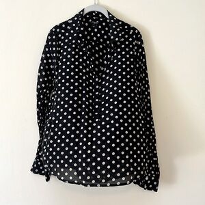 Navy and white polka dot J. Crew popover size 8